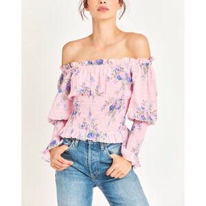 Loveshackfancy 'Fifi' Pink Cotton Shoulder Top Size XS